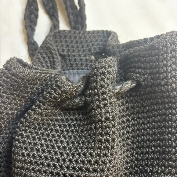 The Sak Black Woven CROCHET Lined Backpack Style Boho Purse Handbag - Picture 10 of 10